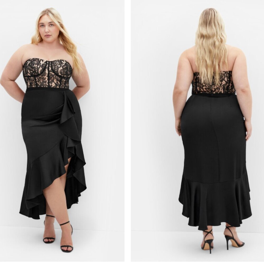 City Chic Lace Ruffle Dress (Black, 18)